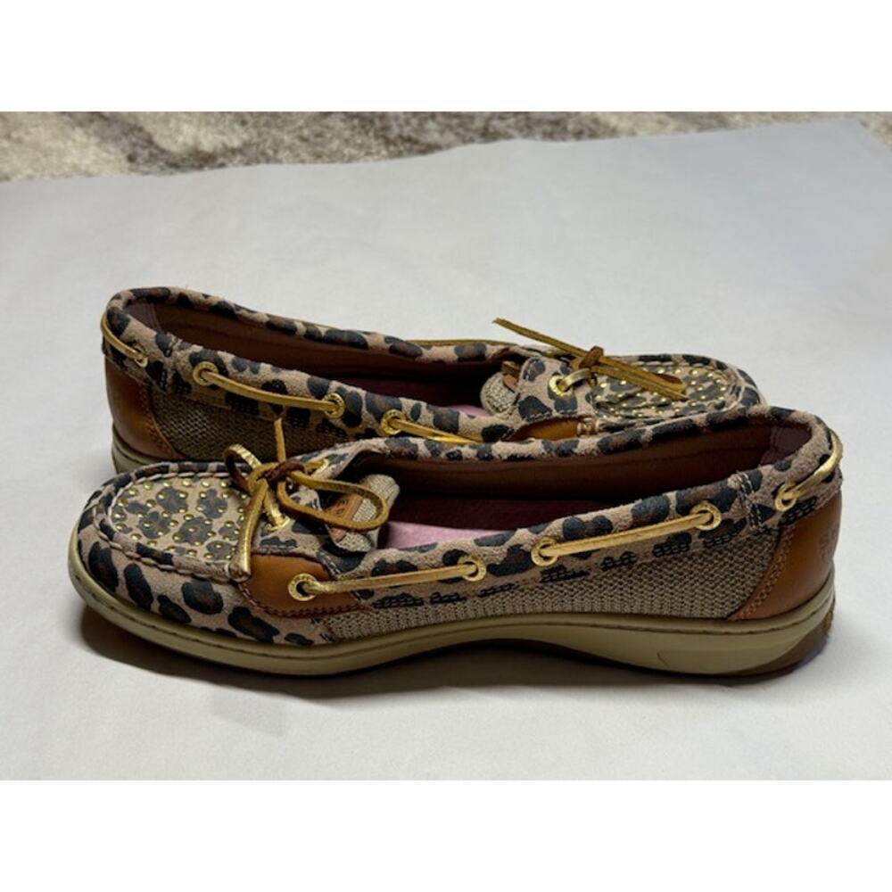 Sperry Top-Sider Leopard Print Boat Shoes Women's Size 9 Coastal Studded Loafers